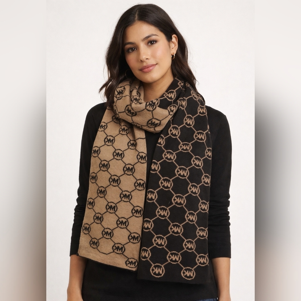 Michael Kors Dual-Tone Logo Scarf in Black and Tan